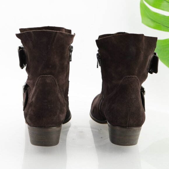 Paul Green Womens Carrie Boots Size 9  Brown Suede Bootie Double Buckle Low Heel - Picture 4 of 12